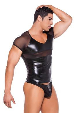 Wet Look T-shirt - Black - One Size