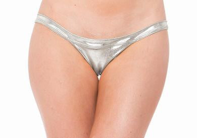 Lame Exposed Side Panty - Silver - One Size