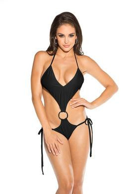 One Piece Tie Side with Ring Sling Shot - Black - One Size