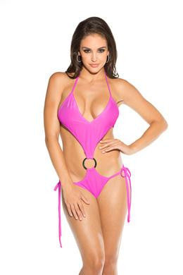 One Piece Tie Side with Ring Sling Shot - Neon Pink - One Size