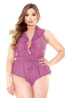 Halter Tie Ruffled Romper - Orchid - 1x - 2x