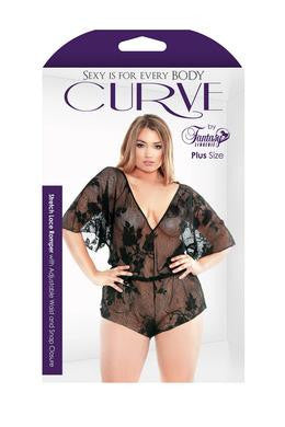 Stretch Lace Romper - Black - 3x - 4x