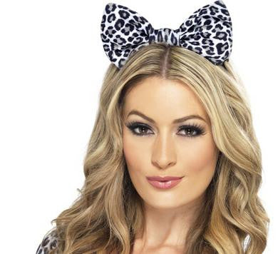 Leopard Bow on Headband - White and Black