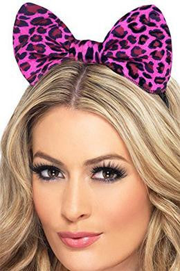 Leopard Bow on Headband Pink and Black