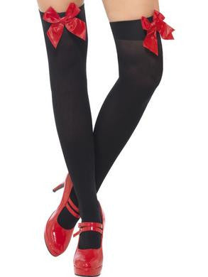 Thigh High Stockings with Red Bow - Black Fv-29331