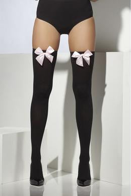 Thigh High Stocking with Pink Bow - Black Fv-30034
