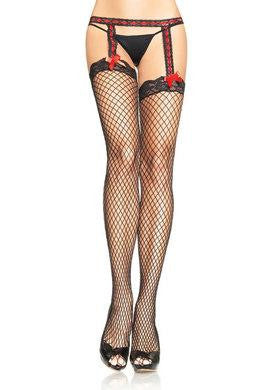 Industrial Net Garterbelt Stockings - Black-red - One Size
