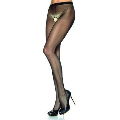 Sheer Crotchless Pantyhose - Black - Queen Size