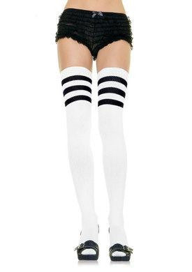 Athletic Ribbed Thigh Highs - White - One Size