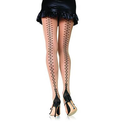 Corset Lace Up Back Pantyhose - Nude - One Size