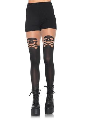 Skull and Crossbone Opaque Pantyhose - One Size