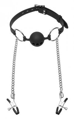 Hinder Silicone Breathable Ball Gag and Nipple Clamps