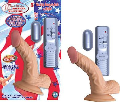 All American Whoppers 5 Inch Vibrating Dong with Balls - Flesh