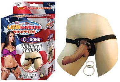 All American Whoppers 6.5-inch Dong with Universal Harness - Latin