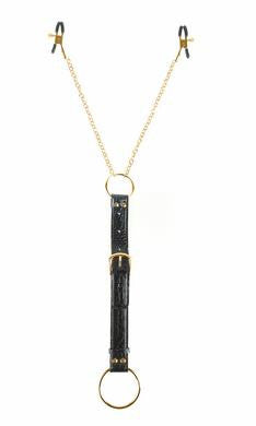 Fetish Fantasy Gold Cockring and Nipple Clamps - Black