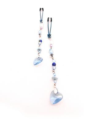 Nipple Clamp - Tweezer - Blue Jeweled Blue Heart