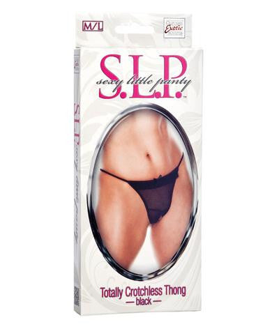 Sexy Little Panty Collection Totally Crotchless Thong - Medium-large - Black