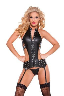 Noir Faux Leather Eyelet  Corset - Black - One Size