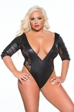 Kitten Plus Lace & Wet Look Teddy - One Size Plus Size