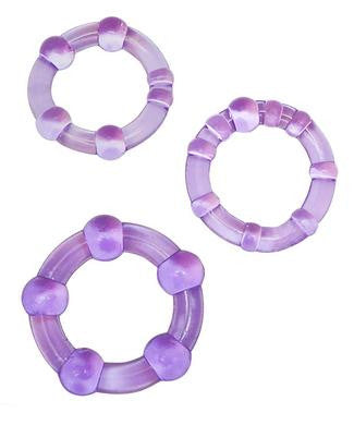 Stay Hard Beaded Cockrings - 3 Pack - Purple