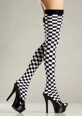 Checkerboard Thigh Highs -  Black and White - One Size