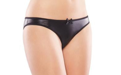 Wetlook Crotchless Panty - Black - One Size