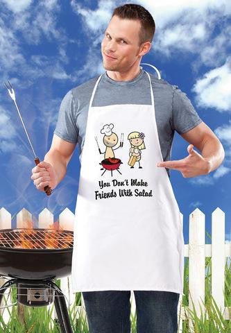 You Don't Make Friends With Salad BBQ Apron - White