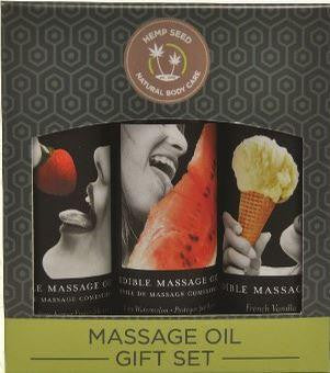 Edible Massage Oil Gift Set Box - Strawberry, Vanilla, and Watermelon 2 Oz. Each