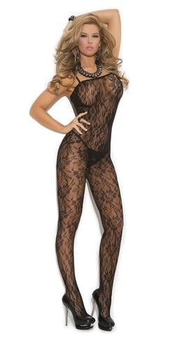 Rose Lace Bodystocking - Black - One Size