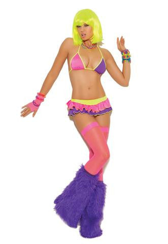 Neon Nites Bra Top And Skirt Set - One Size