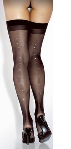 Sheer Thigh High With Rhinestones - Black