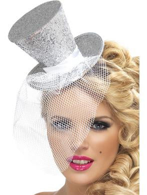 Mini Top Hat on Headband -  Silver