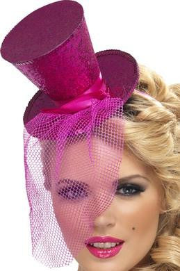 Mini Top Hat on Headband -  Hot Pink