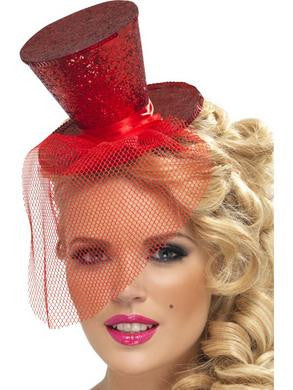 Mini Top Hat on Headband - Red