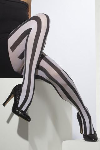 Striped Opaque Tights - Black And White