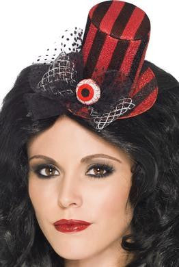 Mini Top Hat on Headband - Red and Black