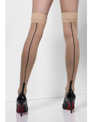 Seamed Hold-ups - Nude and  Black - One Size