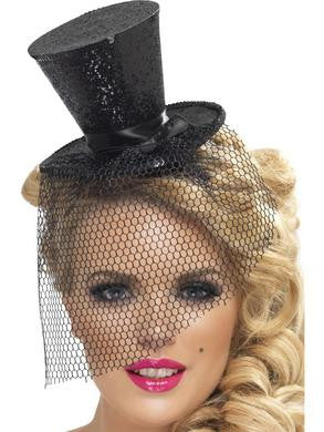 Mini Top Hat on Headband -  Black