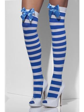 Opaque Hold-ups - Blue and  White - One Size