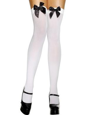 Thigh High Stockings with  Black Bow - White  Fv-29334