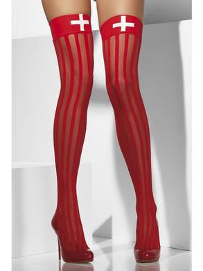 Sheer Hold-ups - Red - One  Size