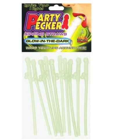 Party Pecker Sipping Straws - Glow In The Dark