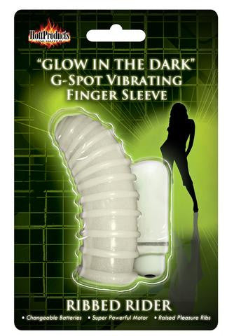 Glow-In-The-Dark Vibrating Ribbed Rider Finger Sleeve