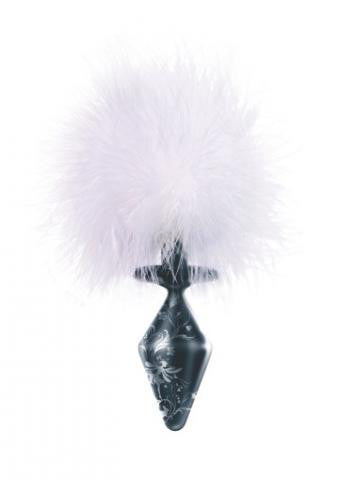 Fashionistas Glass Bunny Tail Butt Plug Large - Black