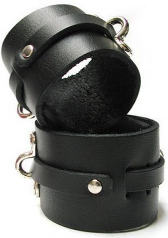 Bondage Basics Leather Wrist Cuffs - Black