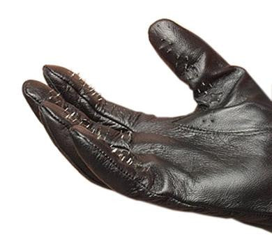 Leather Vampire Gloves With Prickly Metal Points - Medium