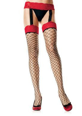 Fence Net Garterbelt Stockings  - Black-red - One Size