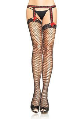 Industrial Net Garterbelt  Stockings - Black-red - One  Size