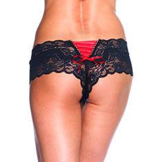 Butterfly Lace Tanga Panty  - Black-red - Small - Medium