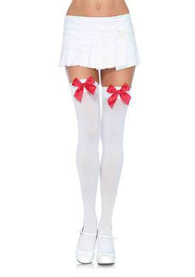 Nylon over the Knee Socks - White with Red Bow